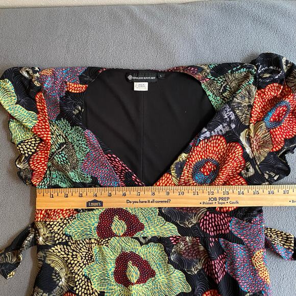 Endless Knot Art V Neck Fit Flare Abstract Floral Flutter Sleeve Dress Womens L - Picture 12 of 16